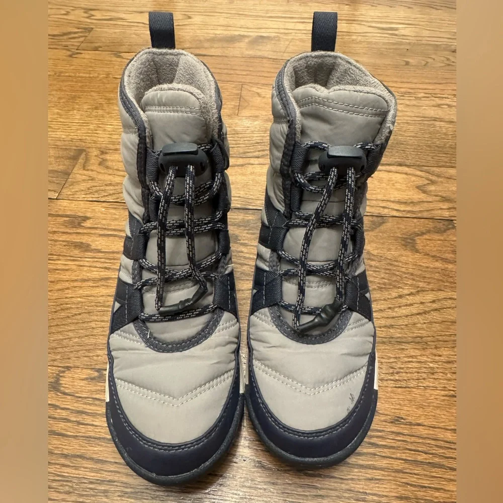 SOREL Kids Winter Snow Boots Youth 2 Gray Navy Faux Fur Lined